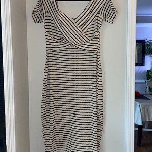 Plus Size Striped Dress- Beige